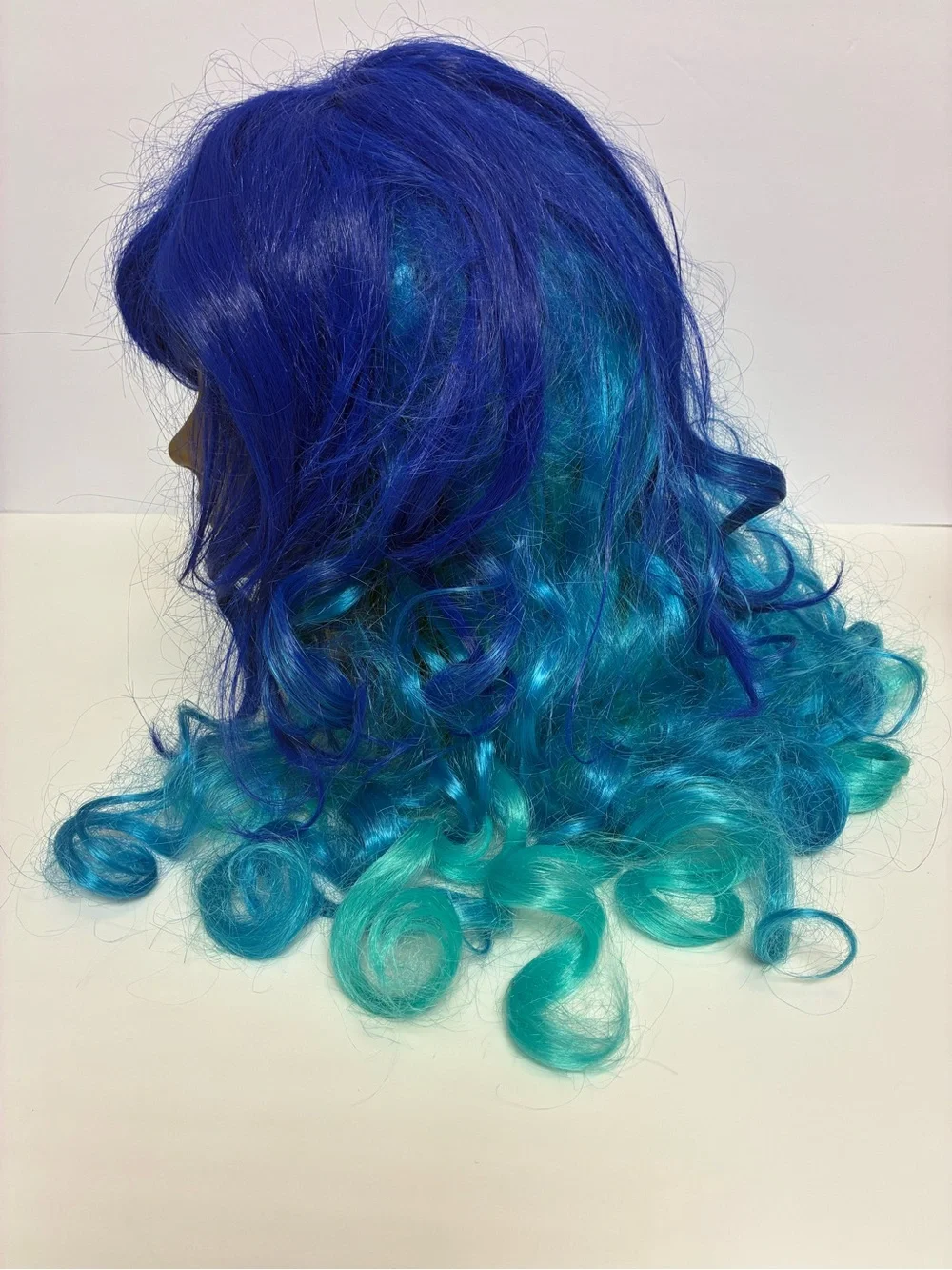 Wig Blue Teal Long Hair With Bangs Wavy Curls Costume Halloween Cosplay Theatre